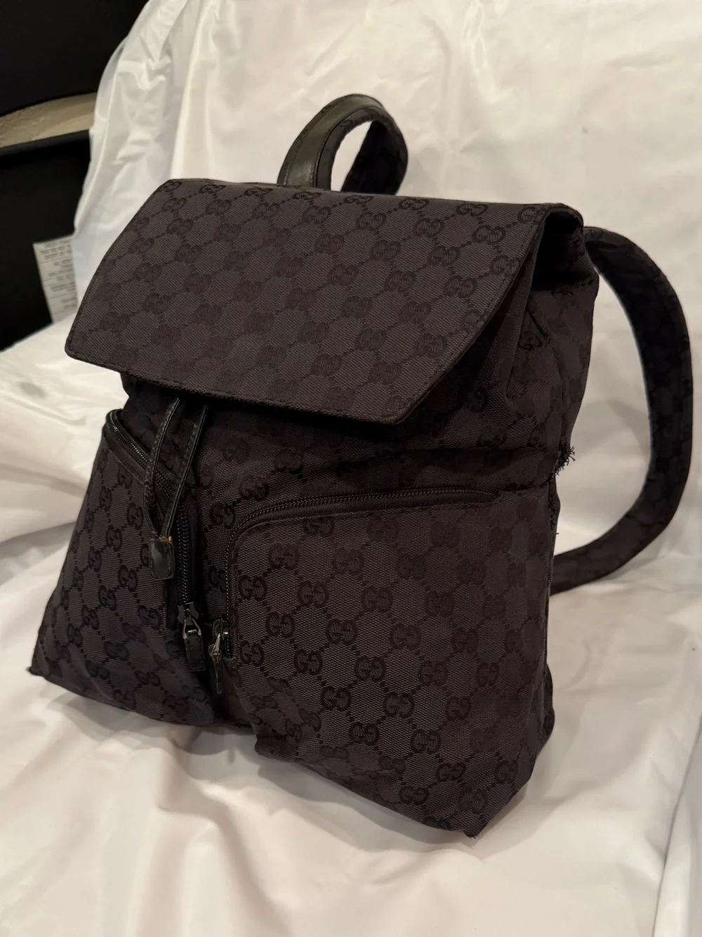 Gucci Black GG Canvas Backpack with Front Zip Pockets